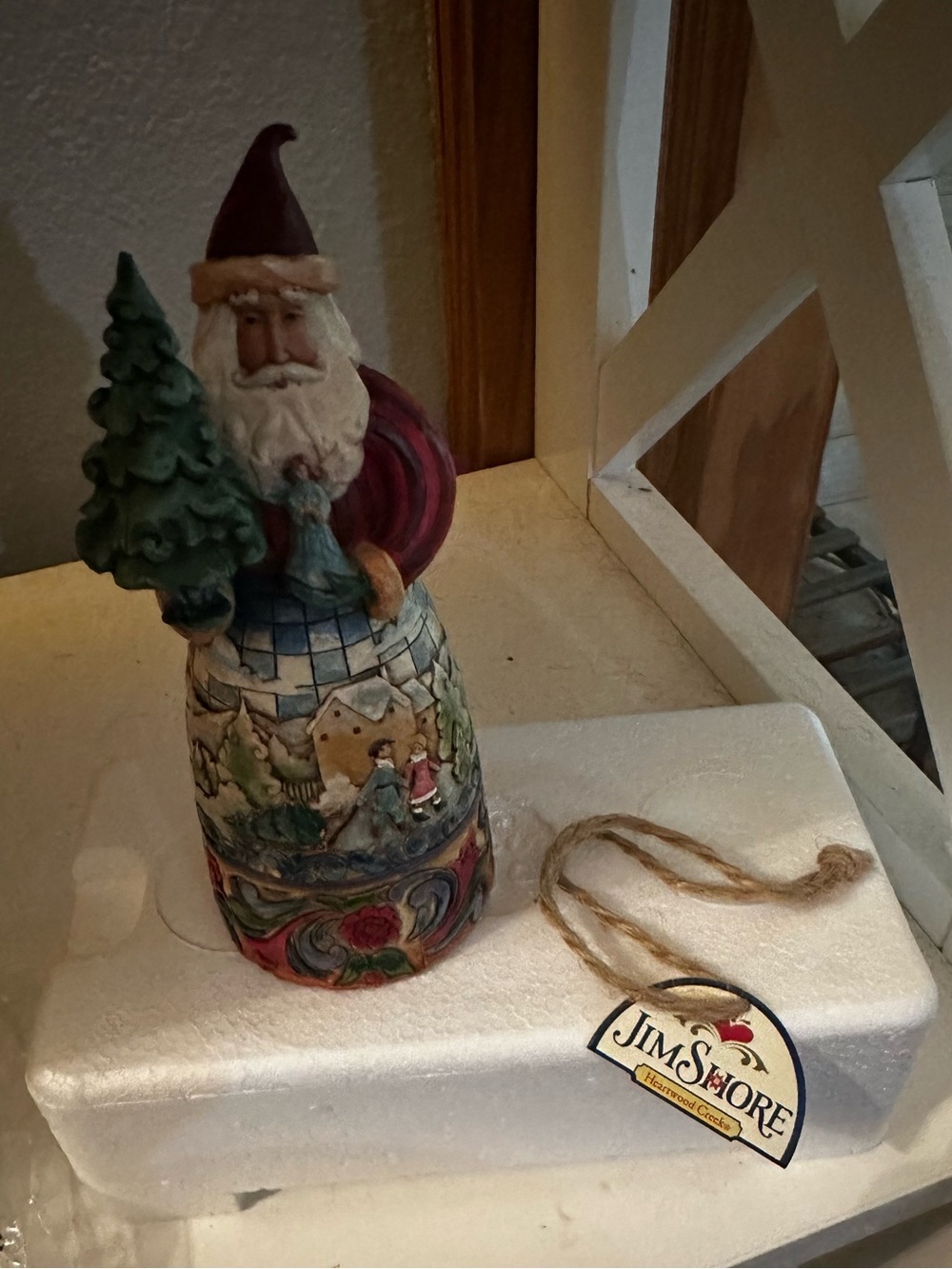 Jim Shore Folk Art Santa Figurine in Red, Green, Cream, Blue